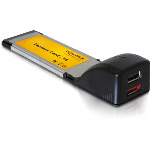DeLOCK Express Card > 1x USB 2.0 + 1x eSATA 1x USB 2.0/1x eSATA Svart