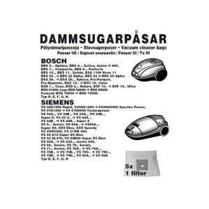 Dammsugarpåsar (5-pack) + 1 Filter Bosch / Siemens