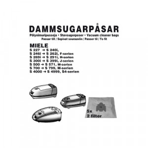 Dammsugarpåsar (5-pack) + 2 Filter - Miele