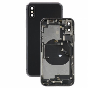 Baksida iPhone X komplett med flexkablar Svart Skal-iX-01-PART