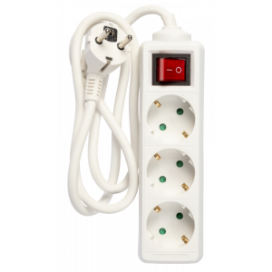 Grenuttag 3 Eluttag med brytare jordad 1m vit 103BK-1M