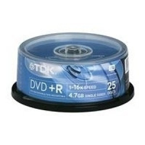 TDK DVD+R 4.7GB, 16x, Cakebox 4.7GB DVD+R 25styck