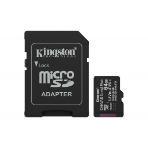 microSD - 64GB Kingston 100Mb/s Gen3 med adapter