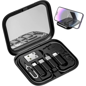 multifunktionell USB-adapter Laddkabelsats med sminkspegel och telefonhållare