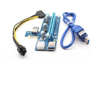 Riser kort PCI-E x1 -> x16 med USB + PCI-E 6-pin 101016