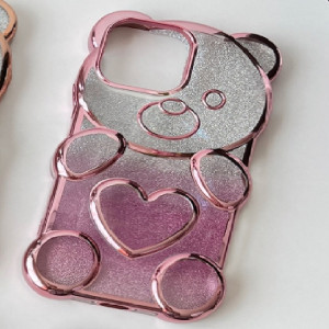 Skal iPhone 15 - Nalle med Hjärta och Glitter Rosa 102463