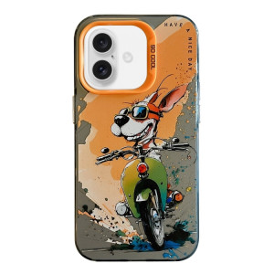 Skal iPhone 16 - Färgglad Figur Cyklande Hund