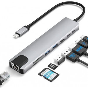 USB-C Dockningsstation 8i1 HDMI+GLAN+2xUSB3.0+PD+S 101781