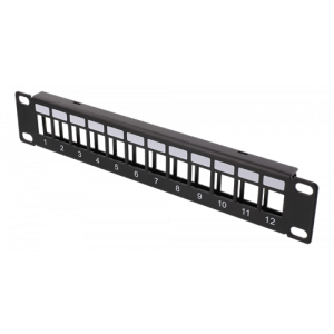 10" Keystone patchpanel, 12 portar, 1U, metall, svart 10-PATCH18
