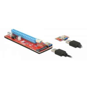 Riser kort PCI-E x1 -> x16 med 60cm USB - DeLock