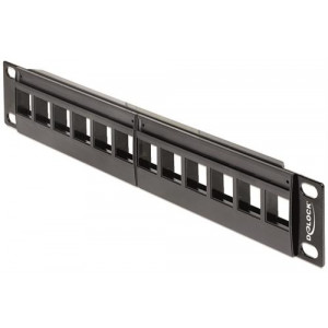 10" Keystone Patch Panel, för 12xKeystone kontaktdon, 1U, metall, svart. 43259