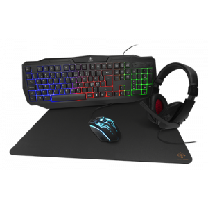 Deltaco 4-i-1 RGB-gaming kit, headset, tangentbord, mus och musmatta, RGB/svart