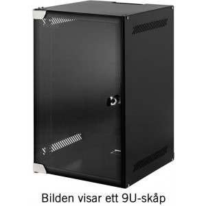 10" väggskåp, 12U, 280x310, glasdörr, omonterad, svart WS.3312.9001