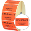 Etikett 50x30mm fluor röd, 50 % Rabatt avdrages i