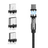 Universal 3 In 1 8 Pin + Type-C / USB-C + Micro USB 360 graders rotation Flätad magnetisk laddningskabel, längd: 1m