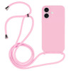 Skal iPhone 16 - Halsband Liquid Silicone Rosa+D43
