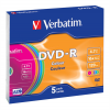 Verbatim DVD-R, 16x, 4,7 GB/120 min, 5-pack slim case, AZO, färgade 43557