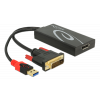 DeLOCK DVI hane - DisplayPort hona adapter, 3840x2160 30Hz, 0,3m, svar