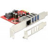 DeLOCK 89382, PCI-Express x1 kontrollerkort, GBLAN , 3xUSB 3.0 89382