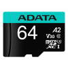 ADATA 64GB MicroSDXC UHS-I U3 V30S A2 R/W:100/75 MB/s AUSDX64GUI3V30SA2-RA1