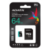 ADATA 64GB MicroSDXC UHS-I U3 V30S A2 R/W:100/75 MB/s AUSDX64GUI3V30SA2-RA