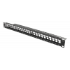 Patchpanel, 24 portar, utan kontakter, kabelstöd, 1U, 19"