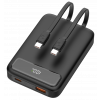Power bank 10 000 mAh, dual USB-C cables, PD 20 W, black PB-CC100