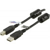 DELTACO USB 2.0 kabel Typ A hane - Typ B hane 3m, ferritkärnor, svart
