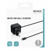DELTACO Micro USB wall charger, 2,4 A, 1 m fixed cable, 12 W total USB-AC178
