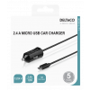 DELTACO Micro USB car charger, 2,4 A, 1 m fixed cable, 12 W total USB-CAR129