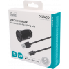DELTACO USB car charger, 1x USB-A 2.4 A, 1 m Lightning cable, black USB-CAR130