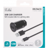 DELTACO USB car charger, 1x USB-A 2.4 A, 1 m Lightning cable, black USB-CAR130