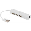 DELTACO USB 2.0 nätverksadapter med USB-hubb, 100Mbps, 3xUSB, vit