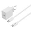 DELTACO USB-C wall charger, 1x USB-C PD 20 W, 1 m USB-C cable, white USBC-AC146