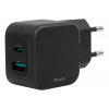 DELTACO USB wall charger, 1x USB-A 18 W, 1x USB-C PD 20 W, black USBC-AC148