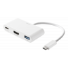 DELTACO USB-C till HDMI/USB A adapter, 4K 30Hz, USB-C PD 3.0 100W, vit USBC-HDMI23