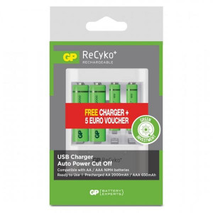 Batteriladdare AA/AAA + 2xAA+2xAAA batterier + USB