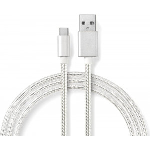 USB-C - USB-A kabel 1m Flätad Slitstark Silver