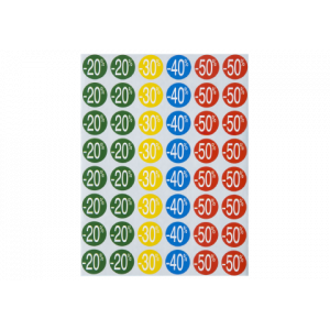Etikett självhäft. rund 24mm 20%-50%, 240st, 5 ark