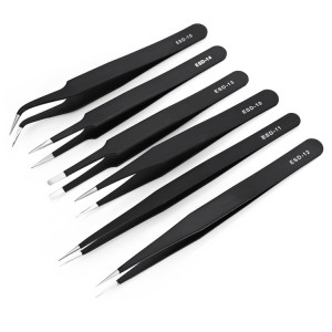 Pincetter i rostfritt stål, antistatiska, 6-pack