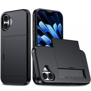 Skal iPhone 16 - Armor med kortplats Svart