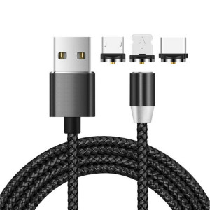 Magnetisk laddkabel 3-i-1 1m Svart