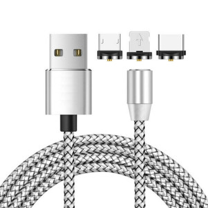 Magnetisk laddkabel 3-i-1 1m Silver