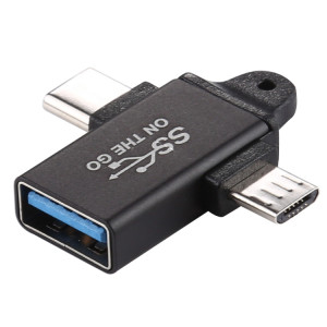 USB-A - USB-C + micro USB adapter (hona - hane - hane) vinklad