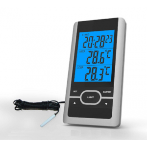 Inne/ute termometer med klocka 110