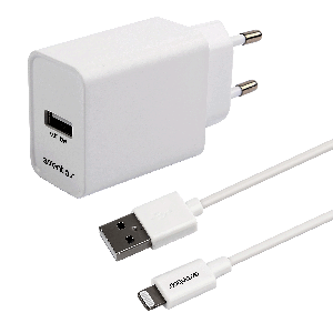 Wall Charger 12W, USB-A Light. MFI, Cable 1m, white 1110145