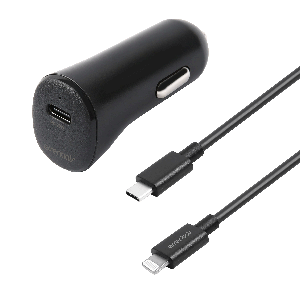 Car charger 20W, USB-C-Lightning cable, 1m, black 1110155