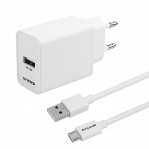 Wall charger 12W, USB-A Micro USB Cable 1m, White 1110625