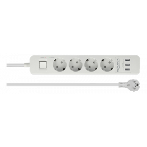 Delock Grenuttag Surge Protection, 3x USB-A, 4 kontakter, 1,5m White