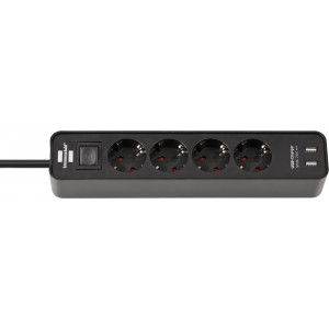 Extension Lead Ecolor with USB-Charger 4way black/black 1.5m H05VV-F 3G1.5 with switch 1153240006